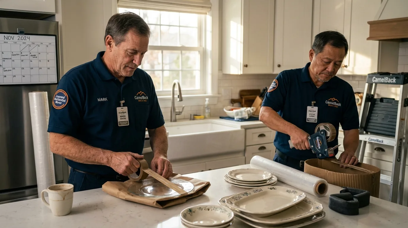Professional crew packing kitchen dishware in Concordia, MO